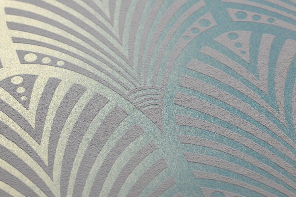Archiv Wallpaper Lyria turquoise blue shimmer Detail View