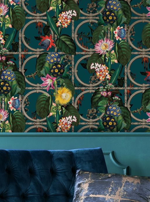 Floral Wallpaper Wallpaper Rajola ocean blue Room View