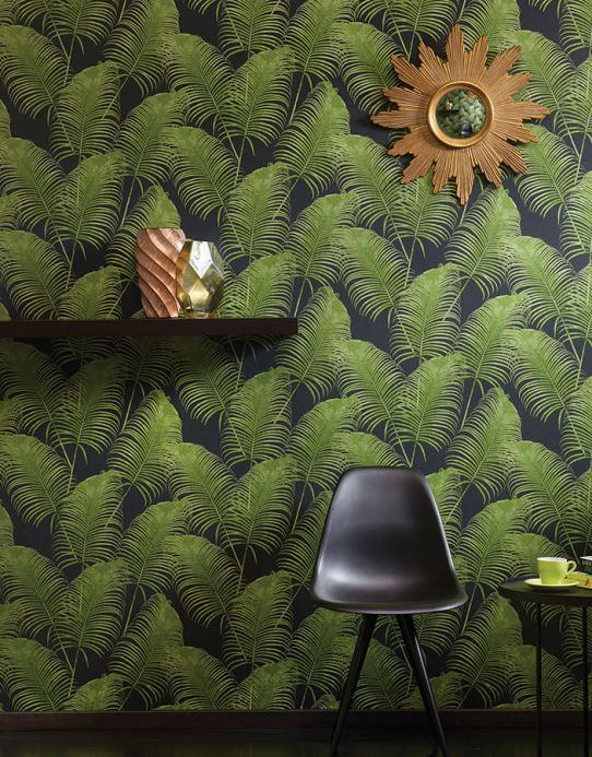 Papel pintado botánico Papel pintado Milva verde helecho brillante Ver habitación