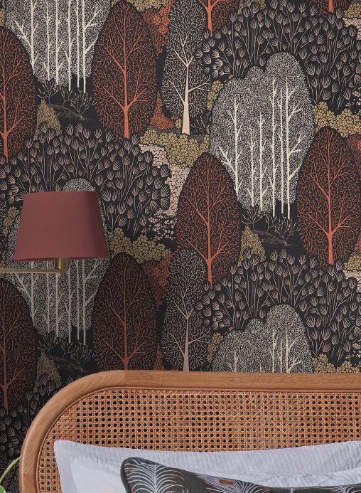 Papel pintado de bosque y árboles Papel pintado Escama marrón cobre Ver habitación