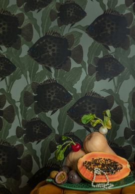 Wallpaper Hakan olive green Raumansicht