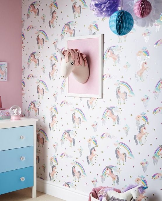 Children’s Wallpaper Wallpaper Daria cream white Room View