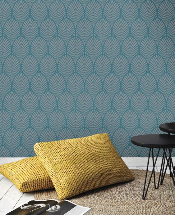 Archiv Wallpaper Lyria turquoise blue shimmer Room View