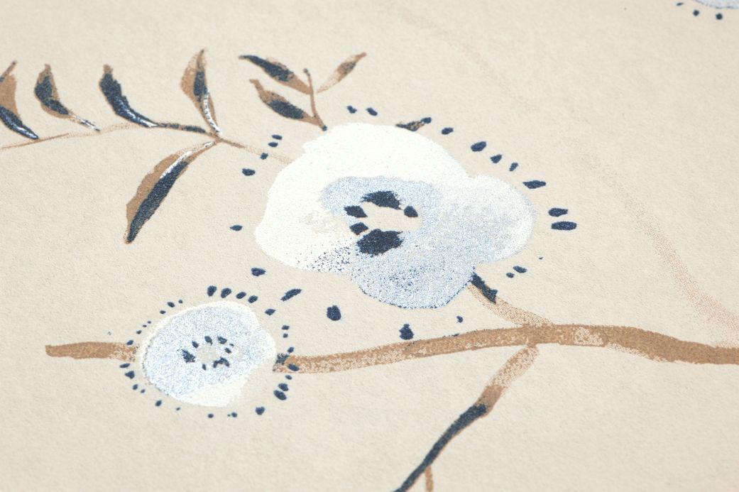 Papier peint botanique Papier peint Claudette blanc brun Vue détail
