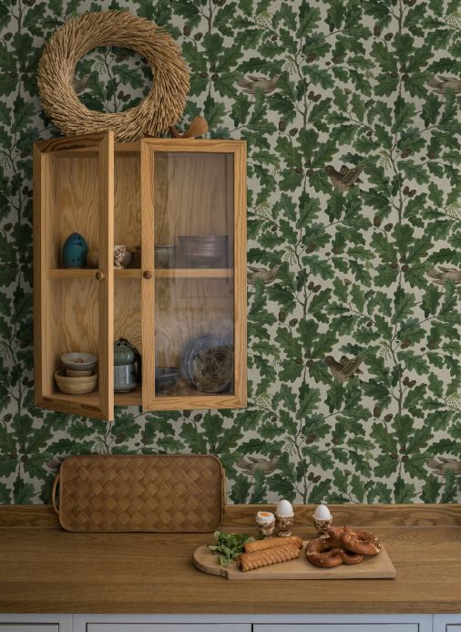 Bird Wallpaper Wallpaper In the Oak oyster white Room View