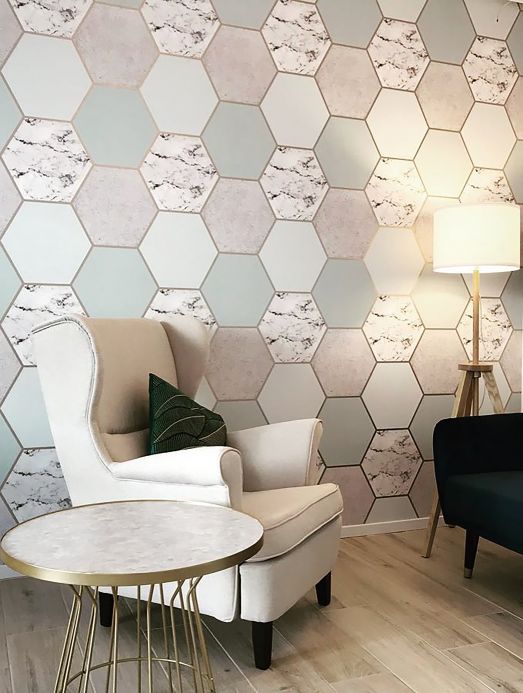 Geometric Wallpaper Wallpaper Novara light mint turquoise Room View