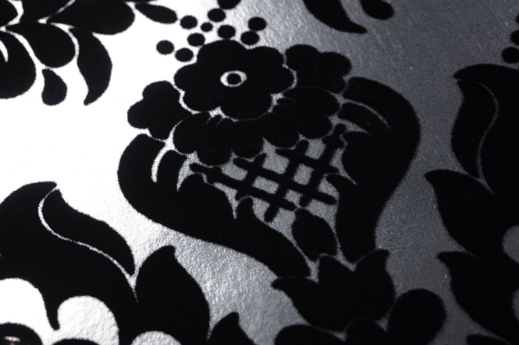 Papel de parede flocado Papel de parede Okina prata lustre Ver detalhe
