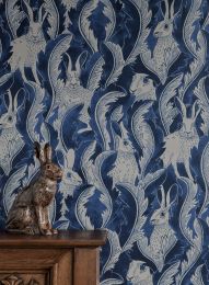 Papel de parede Hares in Hiding azul aço