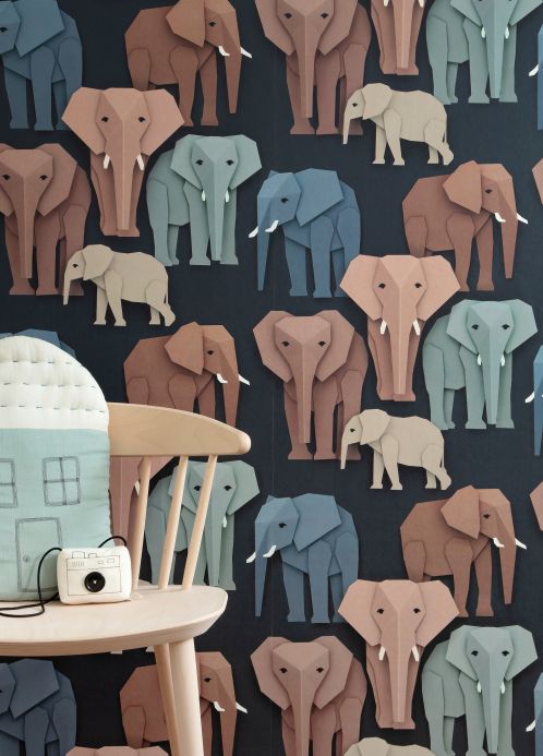 Papier peint de Studio Ditte Papier peint Elephant tons de brun Vue pièce