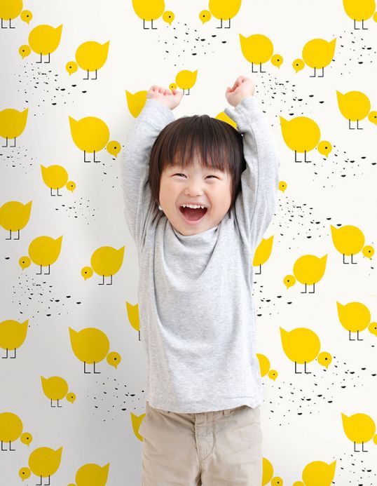 Papel pintado infantil Papel pintado Pitta amarillo Ver habitación