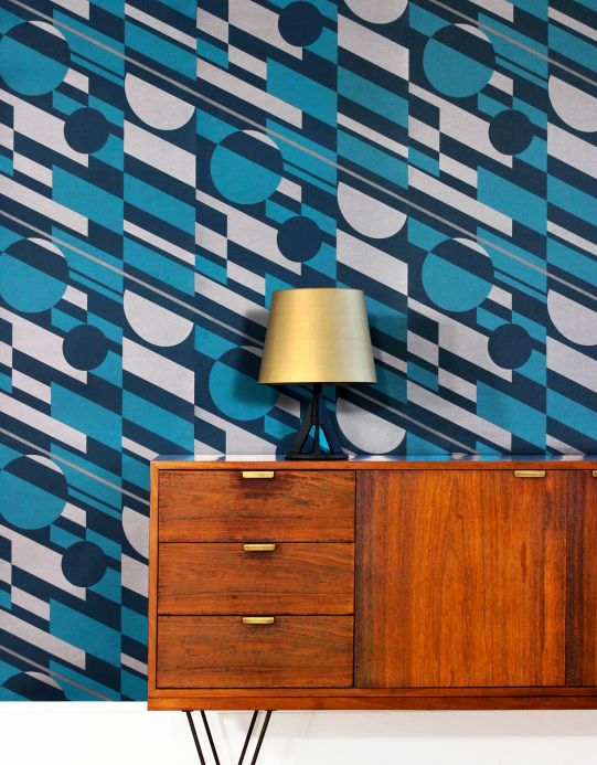Geometric Wallpaper Wallpaper Calimero turquoise blue Room View