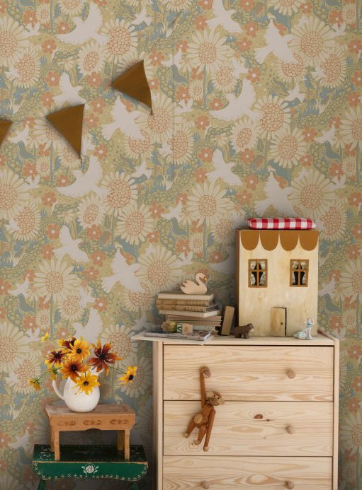 Floral Wallpaper Wallpaper Monica sand yellow Room View