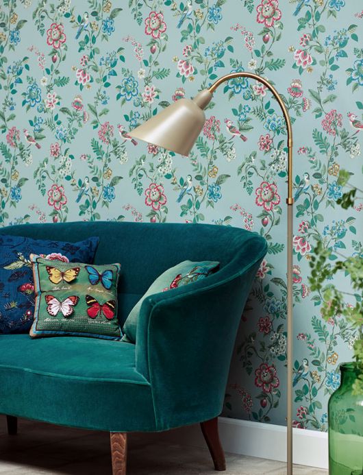 Floral Wallpaper Wallpaper Miri light pastel turquoise Room View