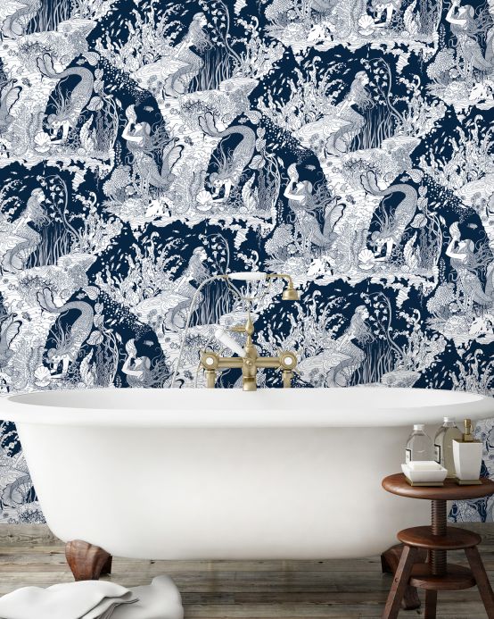 Dupenny Wallpaper Wallpaper Mermaids dark blue Room View