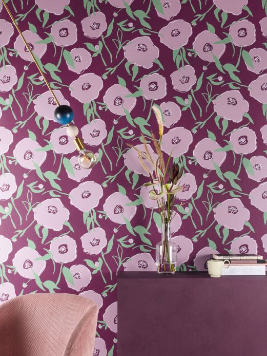 Papel pintado floral Papel pintado Kanoko violeta pastel Ver habitación