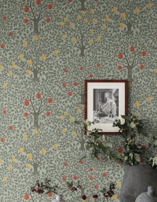 Papel pintado botánico Papel pintado Berita gris musgo Ver habitación