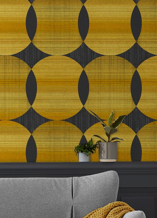 Geometric Wallpaper Wallpaper Kasavu gold yellow shimmer Room View