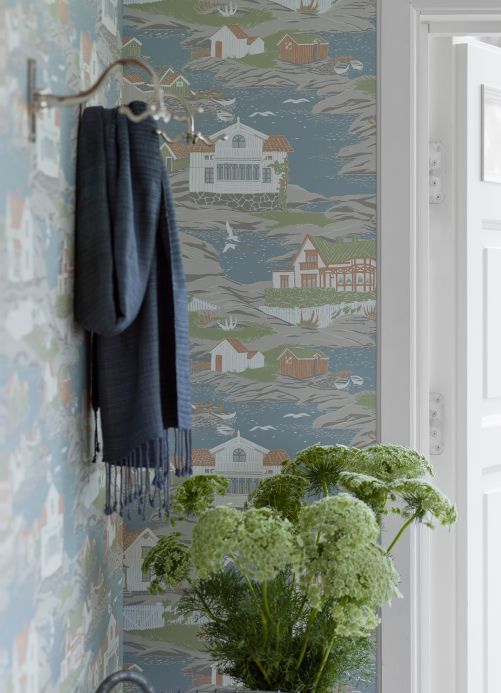 Papel de parede marítimo Papel de parede Cordelia azul acinzentado claro Ver quarto