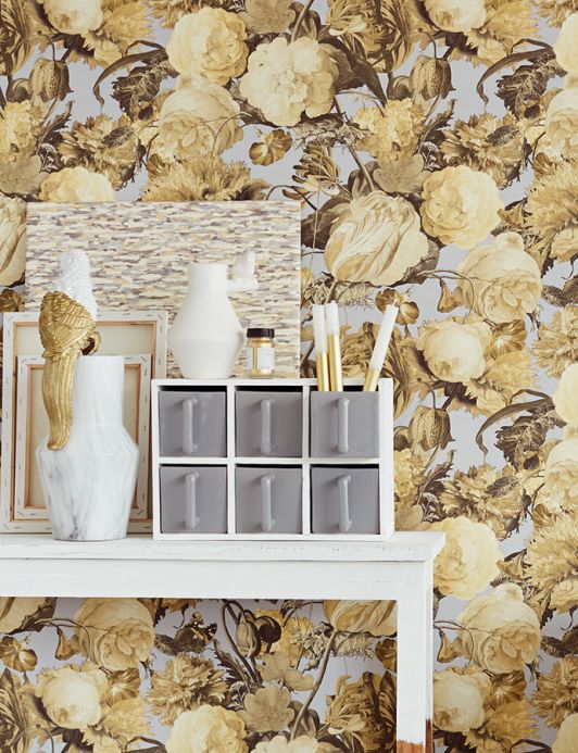 Floral Wallpaper Wallpaper Doriana pale yellow Room View