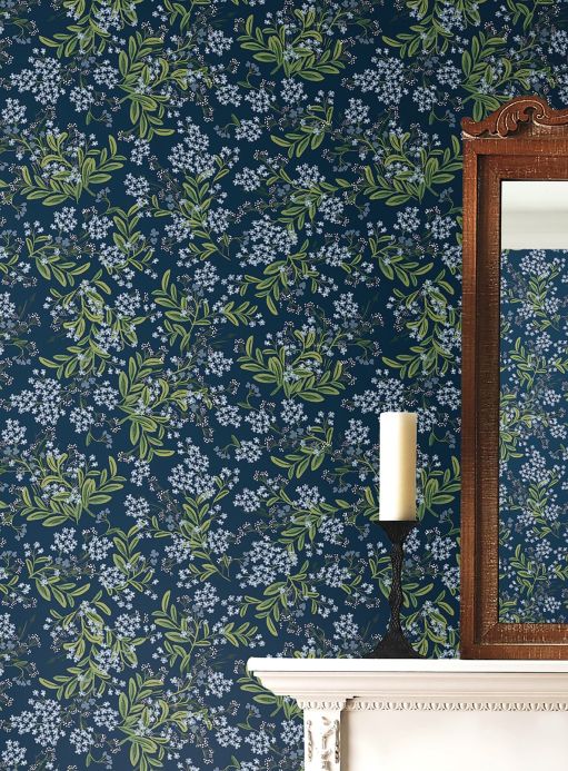 Rifle Paper Wallpaper Wallpaper Cornflower steel blue Room View