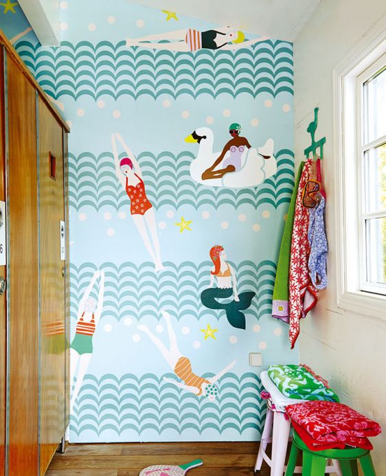 Funky Wallpaper Wall mural Swimming Pool mint turquoise Room View