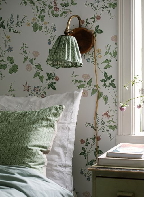 Papel pintado botánico Papel pintado Bellegarde verde pálido Ver habitación