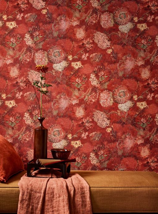 Papel de parede floral Papel de parede VanGogh Peonies vermelho marrom Ver quarto