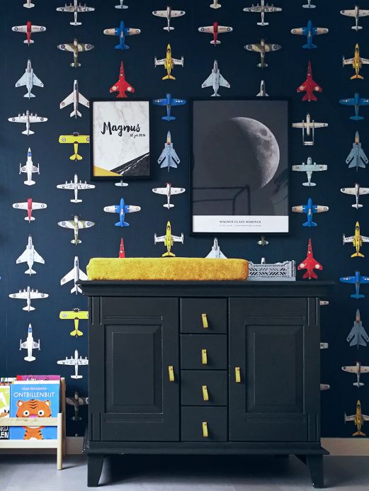 Wallpaper Wallpaper Airplanes 02 grey blue Room View