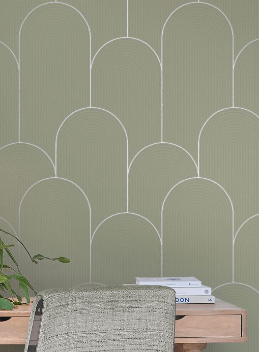 Padrões de papel de parede Papel de parede Fitzgerald cinza esverdeado Ver ambiente