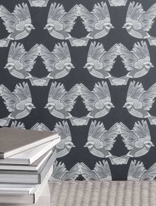 Ferm Living Wallpaper Wallpaper Birds granite grey Room View