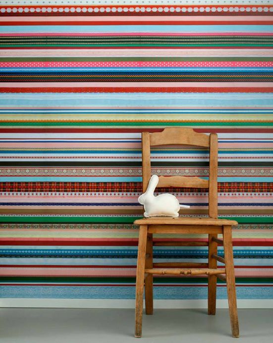 Papel pintado rayas Papel pintado Ribbon multicolor Ver habitación