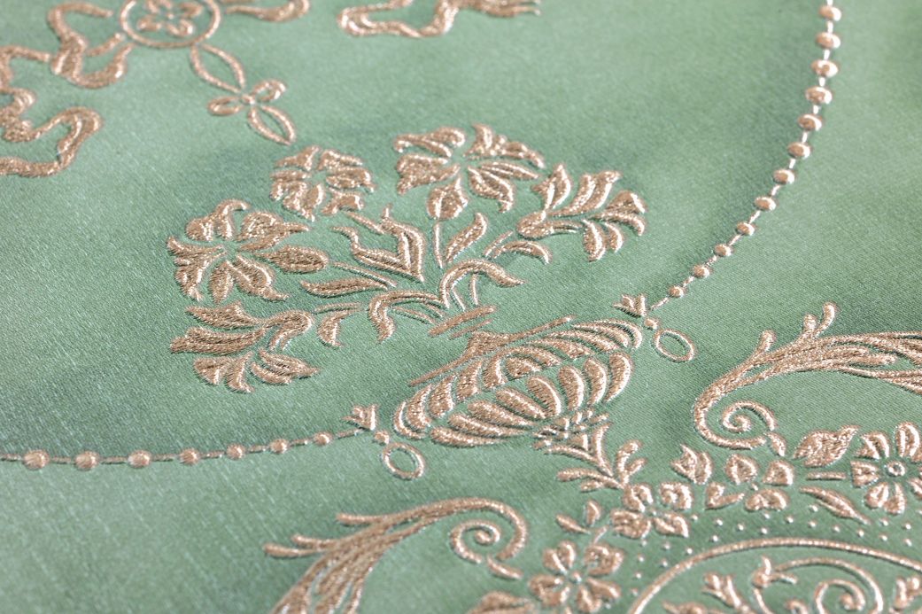 Papier peint baroque Papier peint Rabia vert émeraude Vue détail