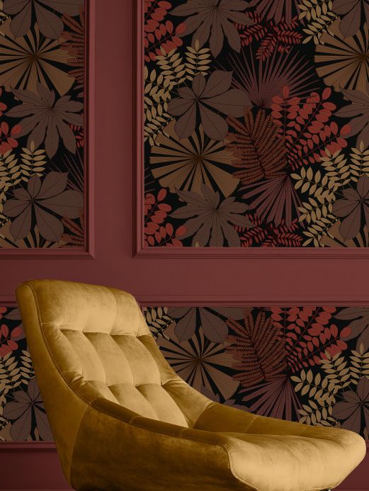 Papel pintado de hojas y follaje Papel pintado Empuria marrón rojizo Ver habitación
