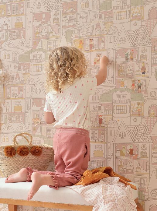 Pink Wallpaper Wallpaper Dollhouse pale pink Room View