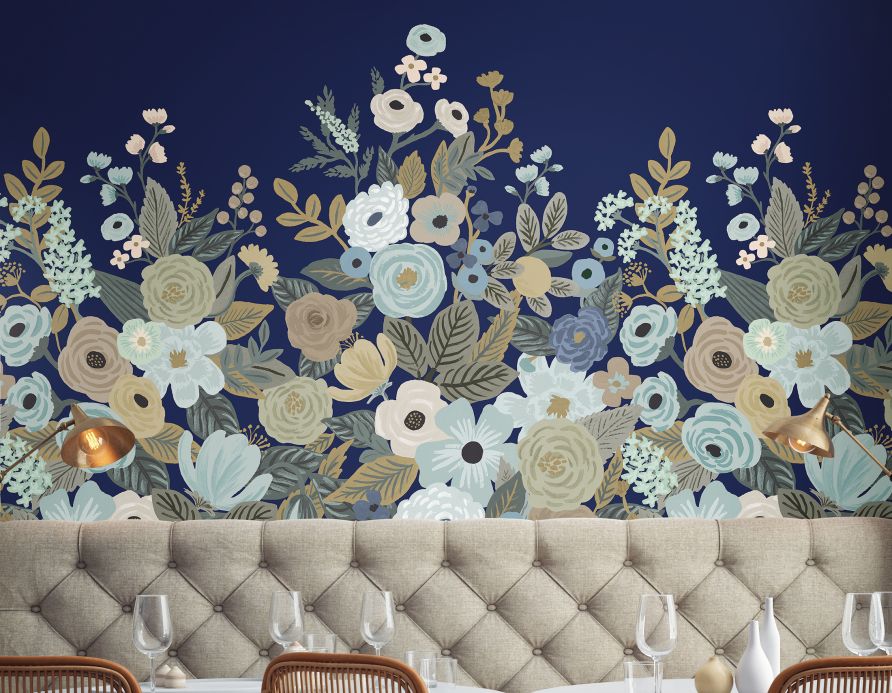 Rifle Paper Wallpaper Wall mural Flower Garden pale blue Room View