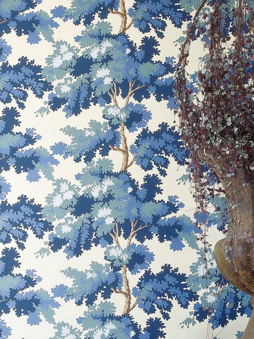 Carta da parati con foresta e alberi Carta da parati Raphael Trees turchese pastello Visuale camera