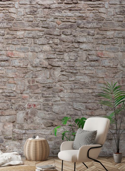 Papel de parede estilo industrial Fotomural Rustic Stones cinza claro Ver ambiente