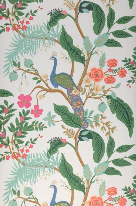 Designer Wallpaper Peacock Tree pastel turquoise Roll Width