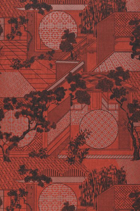 Papel pintado oriental Papel pintado Kimono rojo coral Ancho rollo