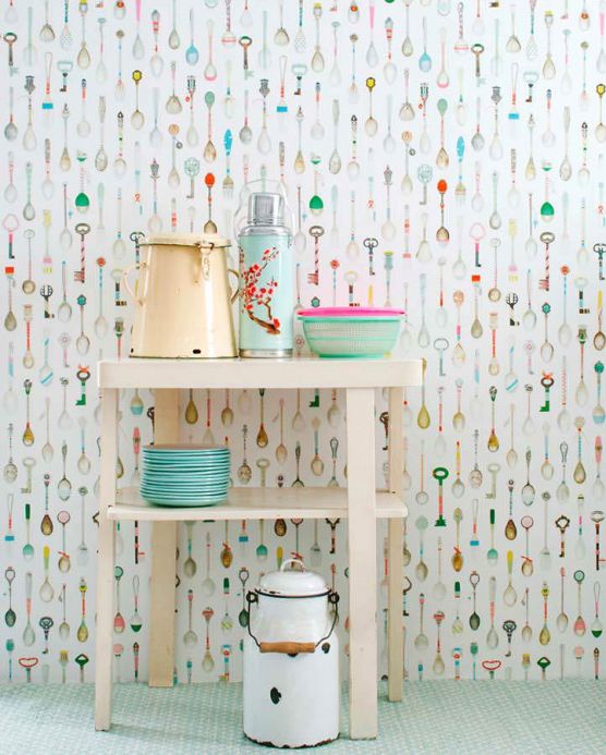 Designer Wallpaper Teaspoons multi-coloured Room View