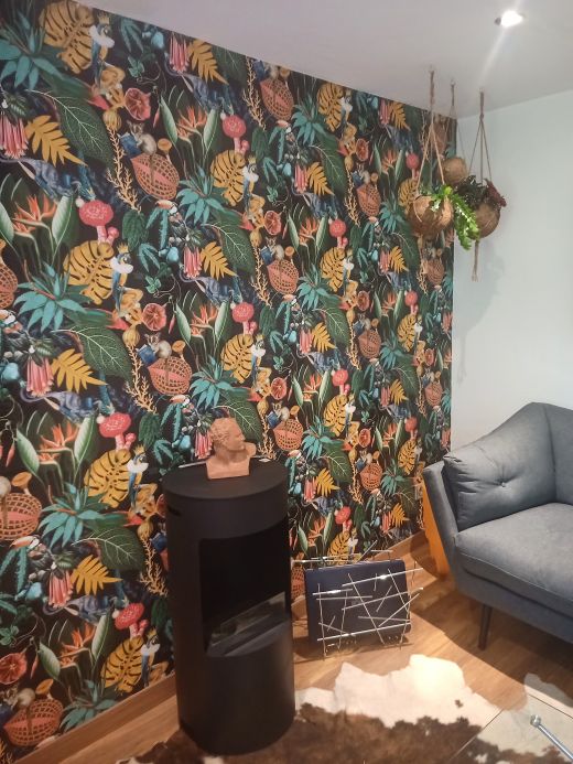 Papel pintado botánico Papel pintado Neboa gris antracita Ver habitación