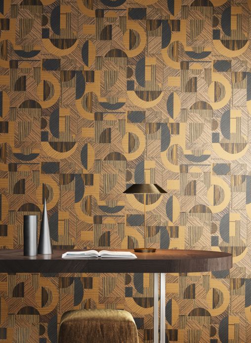 Geometric Wallpaper Wallpaper Paseo beige-brown shimmer Room View
