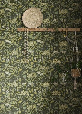 Papel de parede Flowery verde oliva Raumansicht