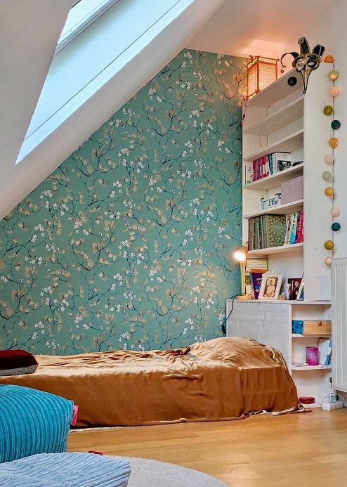 Modern Wallpaper Wallpaper Makino mint turquoise Room View