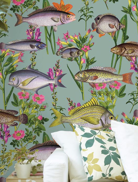 Animal Wallpaper Wallpaper Pantea pastel turquoise Room View
