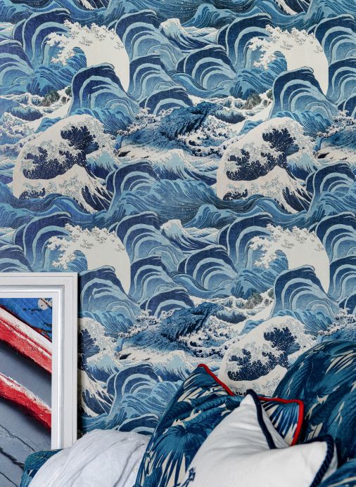 Papel de parede marítimo Papel de parede Sea Waves tons de azul Ver ambiente
