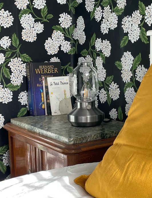Designer Wallpaper Hydrangea black Room View