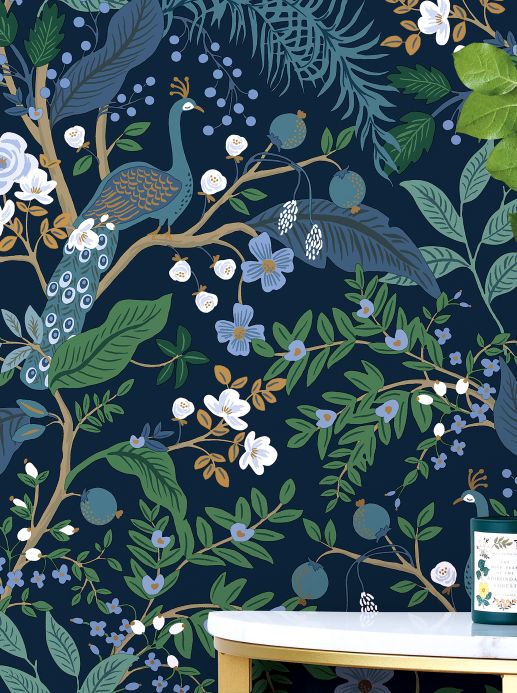 New arrivals! Self-adhesive wallpaper Peacock Tree black blue Room View