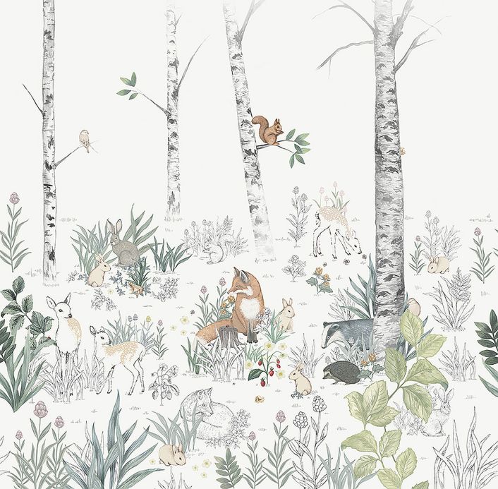 Tiermotiv Tapeten Wandbild Sweet Forest Grüntöne Detailansicht