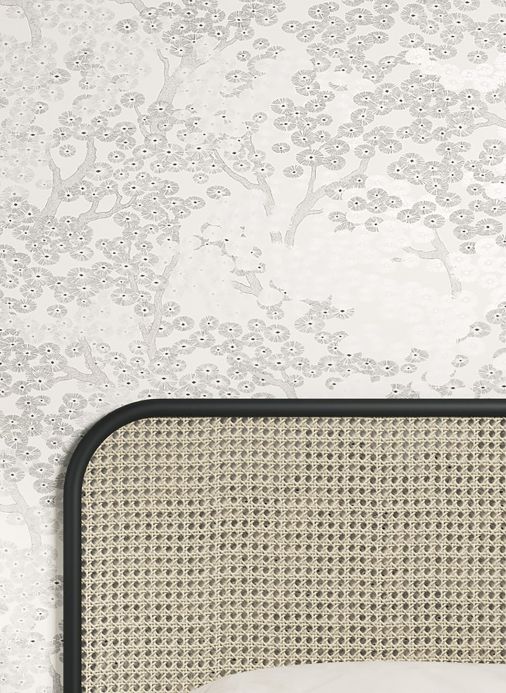 Carta da parati floreale Carta da parati Kirigami grigio chiaro perlato Visuale camera